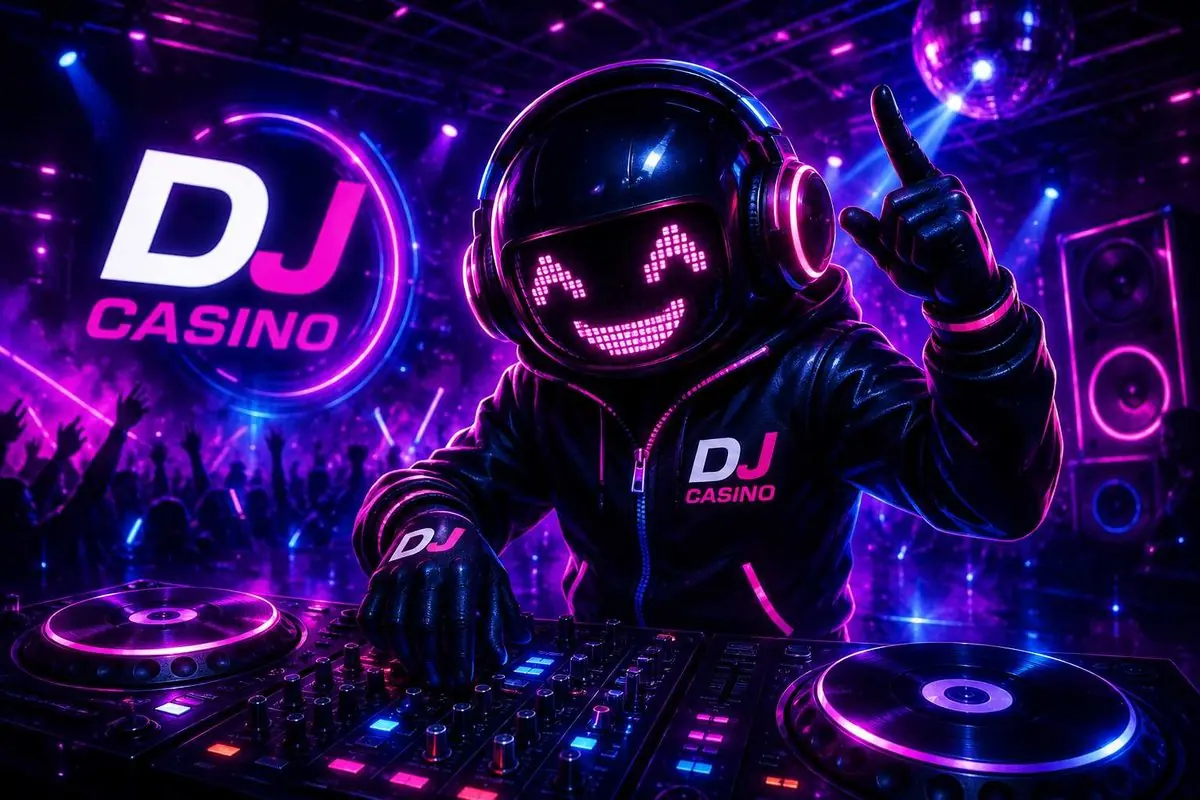 Maskottchen von DJ Casino an den Plattentellern als Sinnbild für die Bearbeitung von Auszahlungen